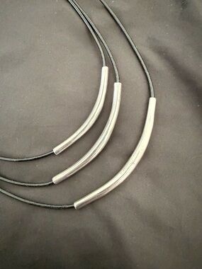 Silpada Black Cord Necklace with Silver Curved Tubes